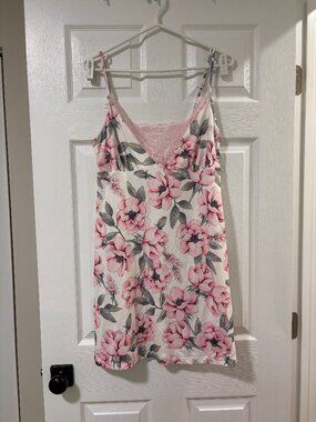 Pink and Cream Floral Slip Dress or Nightgown | Super soft (Large)